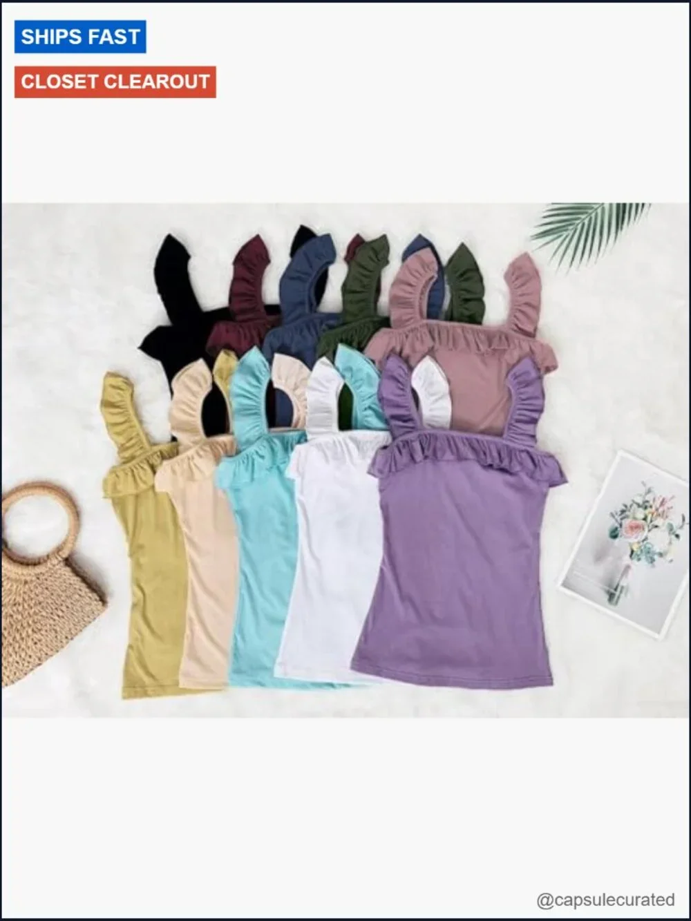 Sleeveless Ruffled Square Neck Tank Top Knit Camisole Top - Picture 6 of 7